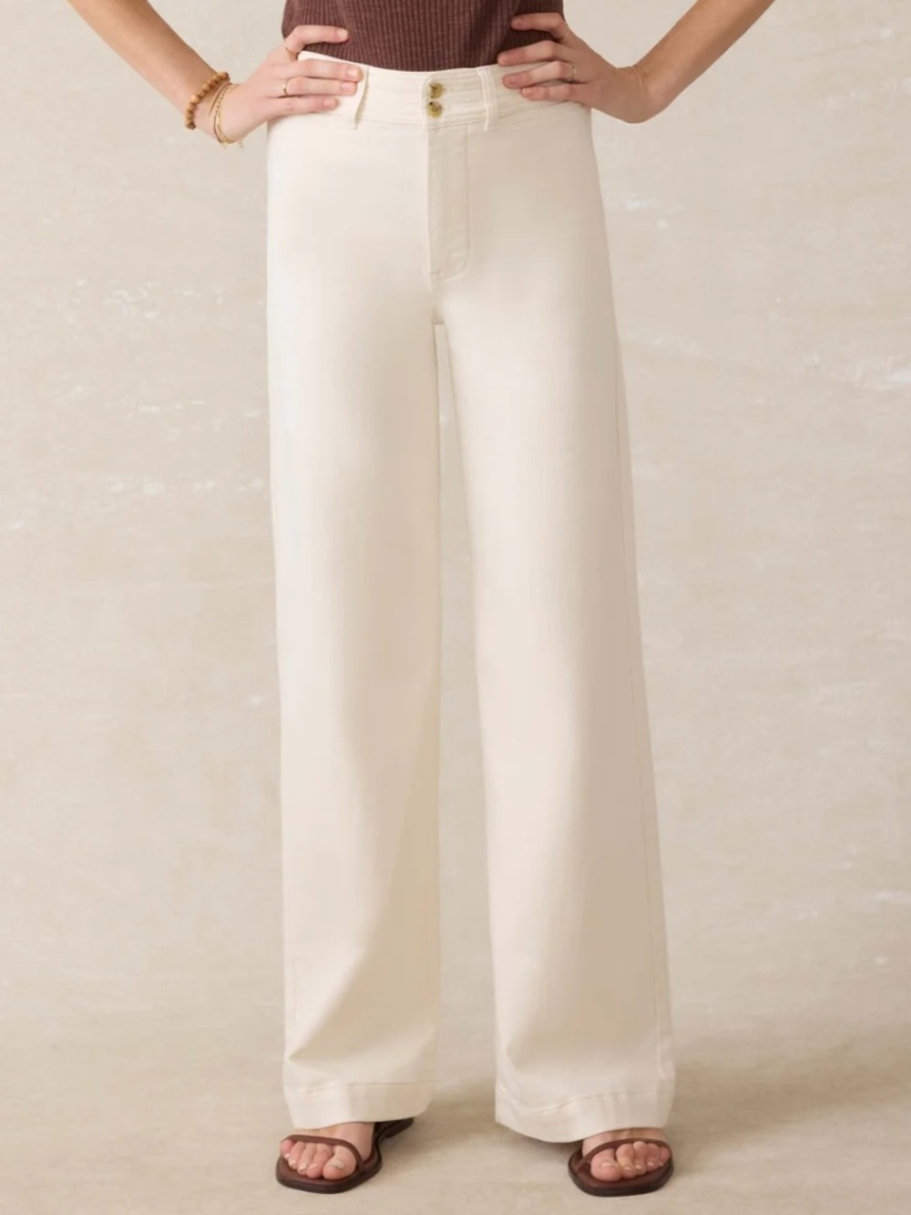 Faherty Cream Wide-Leg High-Rise Jeans